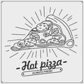 Pizza slice and ingredients. Pizzeria background and design elements. Hand drawn doodles illustration. Royalty Free Stock Photo