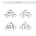 Pizza slice line icon set. Pepperoni, mushroom, seafood, vegetarian.