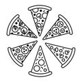 Pizza slice line icons set. Fast food illustration. Vector isolated on background. Royalty Free Stock Photo