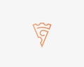 Pizza slice line logotype. Pizzeria crown vector logo design.