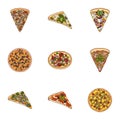 Pizza,slice with meat, cheese and other filling. Different pizza set collection icons in cartoon style vector symbol Royalty Free Stock Photo