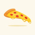 pizza slice melted cheese peperoni topping crunch dough white isolated background with flat color style