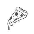 Pizza slice with melted cheese and pepperoni. Hand drawn doodle. Cartoon sketch. Decoration for greeting cards, posters, emblems