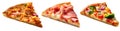 Pizza Slice, Prosciutto, supreme, veggie, on transparent background cutout, PNG file. Many