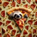 A pizza slice that resembles a sloth, with cheese fur and olive eyes2 Royalty Free Stock Photo