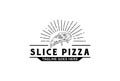 Pizza Slice for Vintage Rustic Retro Vintage Pizzeria Restaurant Bar Bistro logo design Royalty Free Stock Photo