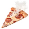 Pizza slice and white smoke effect isolated on white background Royalty Free Stock Photo