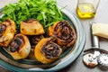 Pizza snails, minipizza with salad and parmagio Royalty Free Stock Photo
