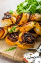 Pizza snails, minipizza with salad and parmagio Royalty Free Stock Photo