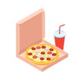 Pizza and soft drink isometric flat design style Royalty Free Stock Photo