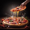 Pizza with spreadable cheese. Presentable view of pizza for poster Royalty Free Stock Photo