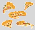 Pizza stickers. Tasty food. Perfect for printing, restaurant, postcards and menus. Cartoon vector illustration isolated