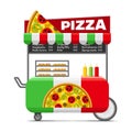 Pizza street food cart. Colorful vector image
