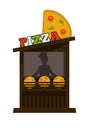 Pizza street food vendor booth stand or pizzeria fastfood counter vector flat design isolated icon