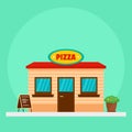 Pizza street market shop background, flat style Royalty Free Stock Photo