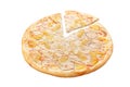 The pizza is sweet. With Mozzarella cheese, Canned pineapple, Canned peaches, Pear, Apple, strawberry topping White background.