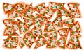 Decorative pattern background vector illustration made of top view of pizza pieces on white background