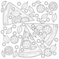 Pizza three pieces.Food.Coloring book antistress for children and adults.