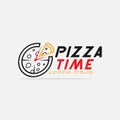 Pizza time logo illustration pizzeria time fast food junk food delivery vector icon template Royalty Free Stock Photo