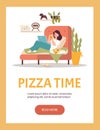 Pizza time vertical website banner flat style, vector illustration Royalty Free Stock Photo