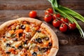 Pizza with tomato, mushroom and olives Royalty Free Stock Photo