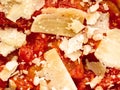 Pizza tomato sauce and cheese topping food background