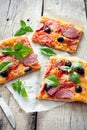 Pizza with tomatoes, cheese and salami Royalty Free Stock Photo