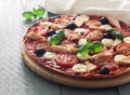 Pizza with tomatoes,chicken and mozzarella Royalty Free Stock Photo