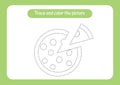 Pizza. Trace And Color The Picture. Educational Game For Children. Handwriting And Drawing Practice. Food Theme Activity For