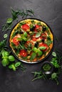 Pizza. Traditional italian pizza Margharita with green basil pesto sauce Royalty Free Stock Photo