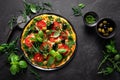 Pizza. Traditional italian pizza Margharita with green basil pesto sauce Royalty Free Stock Photo