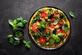 Pizza. Traditional italian pizza Margharita with green basil pesto sauce Royalty Free Stock Photo