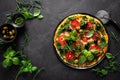 Pizza. Traditional italian pizza Margharita with green basil pesto sauce Royalty Free Stock Photo