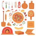 Pizza vector italian food with cheese and tomato in pizzeria or pizzahouse illustration set of baked pie from pizzaoven