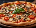 Pizza vegetable with mushrooms. Royalty Free Stock Photo