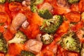 Pizza veggie with vegetables, macro, top view