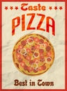 Pizza vintage retro poster on crumpled paper for restaurant Royalty Free Stock Photo