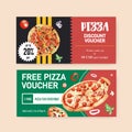Pizza voucher design with basil, cheese, wild onion water illustration Royalty Free Stock Photo