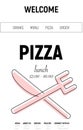 Pizza web site with menu line, fork and knife minimal style on white background