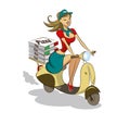 Pizza. Woman. Scooter Royalty Free Stock Photo