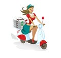 Pizza. Woman. Scooter