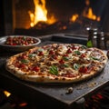 Pizza in a wood-burning oven. Cooking over an open fire. Royalty Free Stock Photo