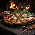 Pizza in a wood-burning oven. Cooking over an open fire. Royalty Free Stock Photo