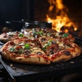 Pizza in a wood-burning oven. Cooking over an open fire. Royalty Free Stock Photo