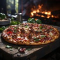 Pizza in a wood-burning oven. Cooking over an open fire. Royalty Free Stock Photo