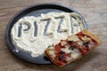 Pizza word written on the flour