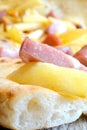 Pizza wurstel and potatoes Royalty Free Stock Photo