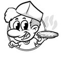 Pizzaiolo serving a pizza logo cartoon halftones Royalty Free Stock Photo