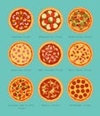 Pizzas set flat style Royalty Free Stock Photo