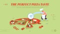 Pizzeria Bistro Website Landing Page, People Character Cut Pizza with Knife, Eating Italian Food. Fast Food, Cafe